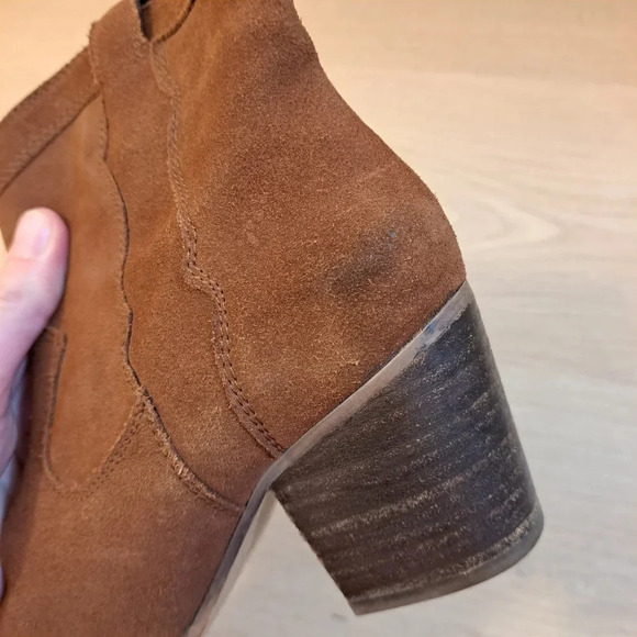 Steve Madden Brown Rust Suede Cowgirl Block Heel Wyatt Ankle Boots Size 6 - Picture 8 of 10